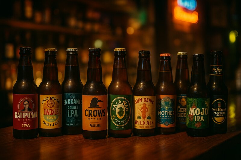 Array of craft beers and local brews displayed at a Poblacion bar