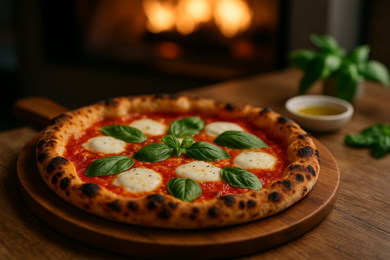 Wood-fired Neapolitan pizza with fresh mozzarella and basil at a Manila pizzeria