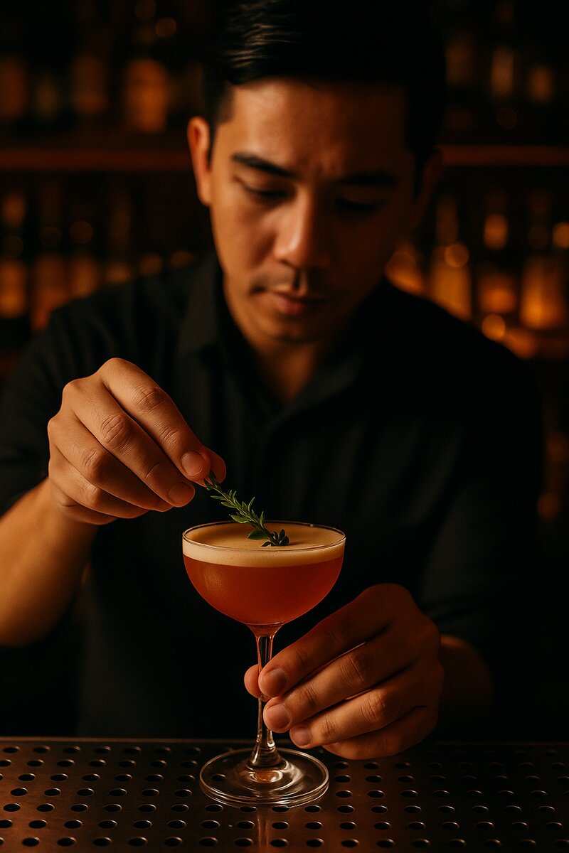 Step 4: Adding sophisticated garnish to finish the drink