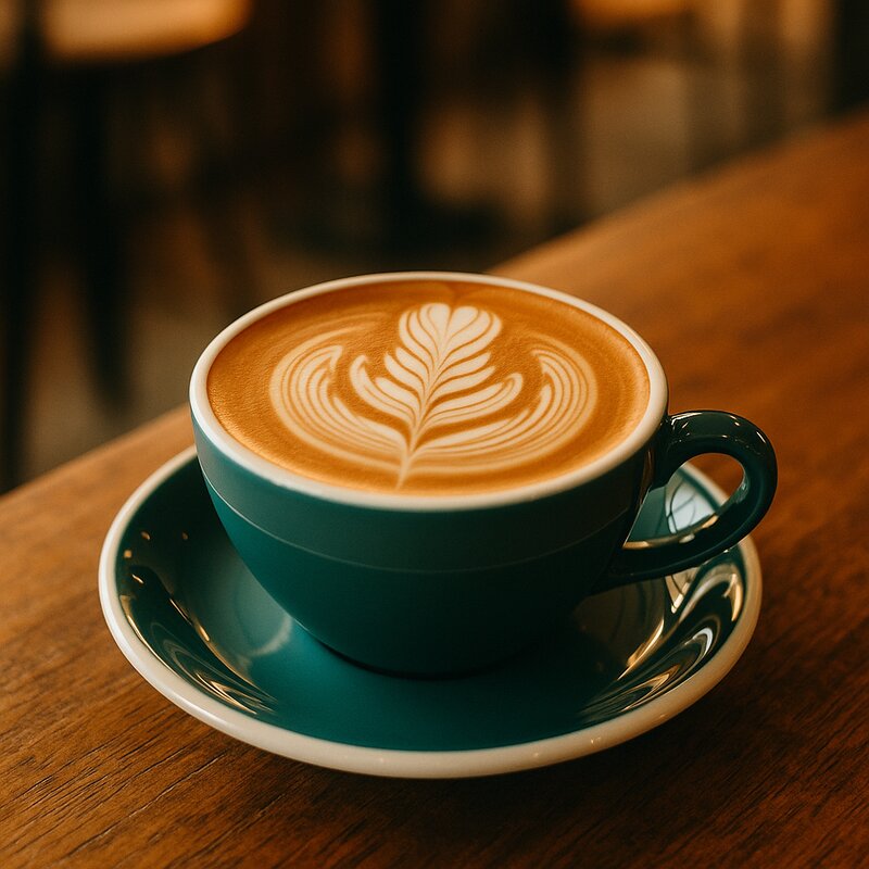 Artistic coffee cup with latte art showing professional cafe presentation
