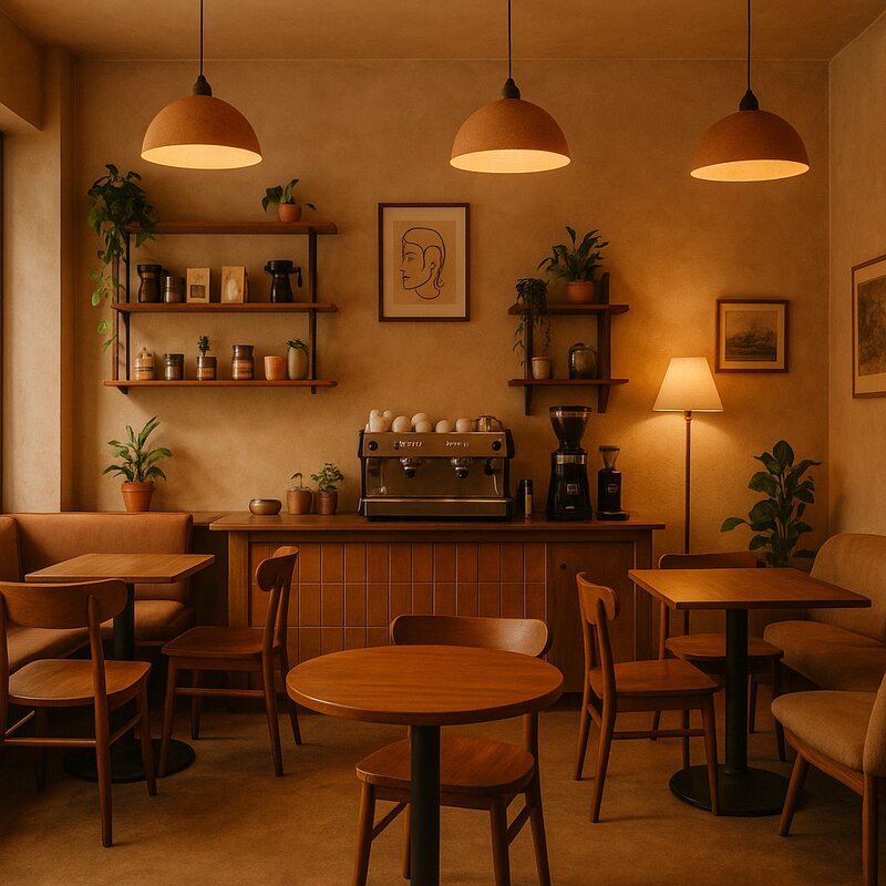 Cozy Manila specialty coffee shop interior with warm lighting