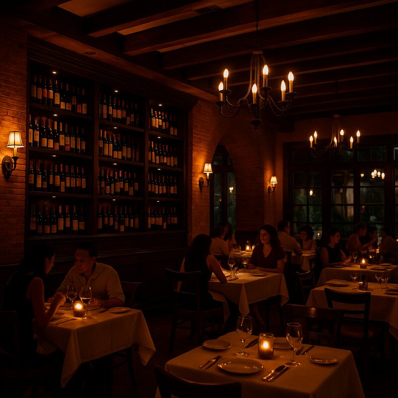 Elegant Italian restaurant interior with warm lighting and classic decor