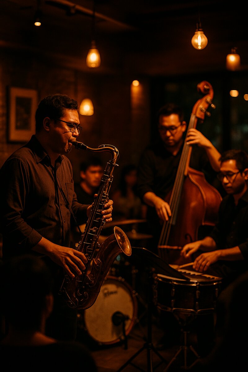 Jazz musicians performing at intimate Manila cafe venue