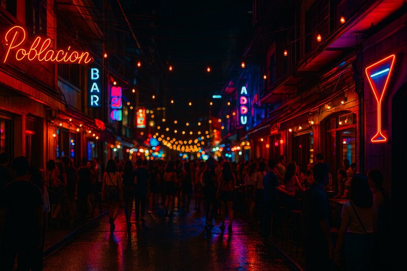 Nightlife venues with neon signage