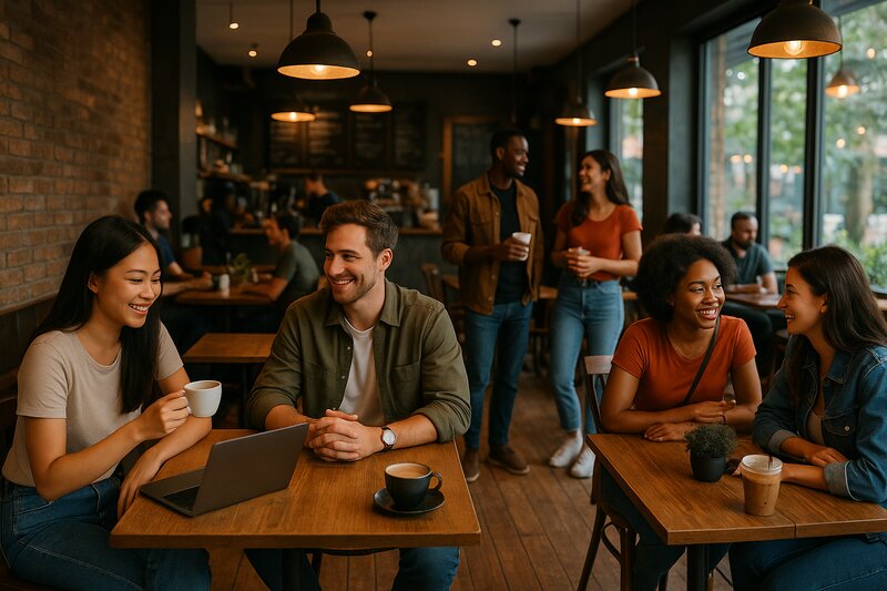 Cafe scene with casual diners