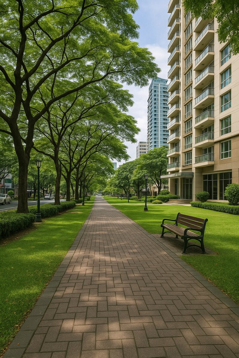 Tree-lined areas and landscape